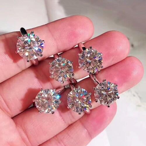 14K Au585 White Gold Ring Women Wedding Anniversary Engagement Party Ring 6 Claw Round Moissanite Diamond Elegant Trendy Classic
