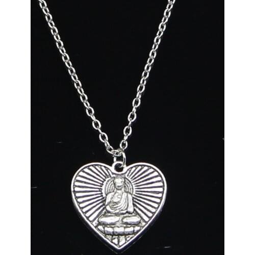 20pcs New Fashion Necklace 23x24mm buddhism heart buddha Pendants Short Long Women Men Colar Gift Jewelry Choker
