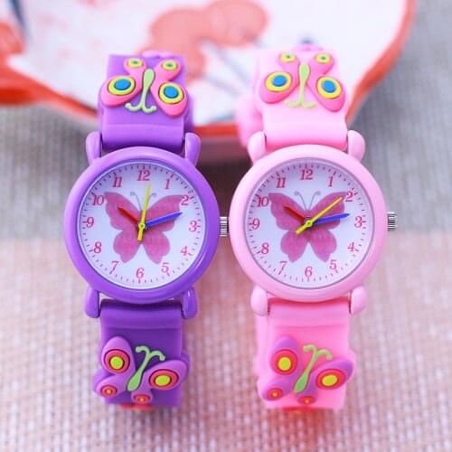 2021 children fashion beauty pink watches girls students little kids butterfly silicone strap water resistant watches 5 colors