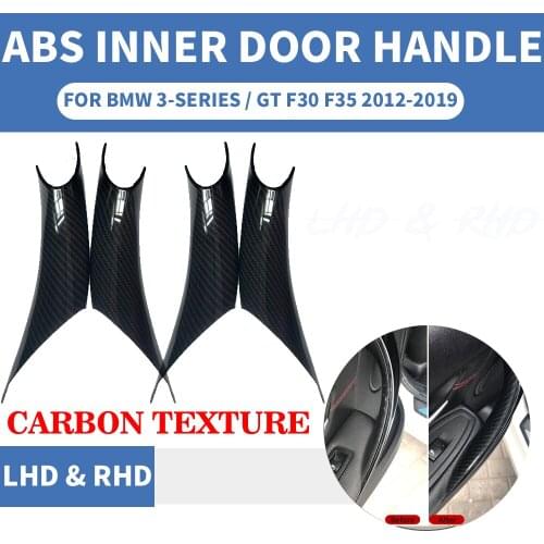 4PCS Car Styling Interior Door Panel Handle Inner Pull Cover Trim Carbon Fiber Texture For BMW 3/GT 4 Series F30 F35 2013-2019