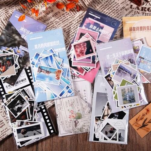 40pcs/pack Vintage Washi Paper Sticker Set Building Street Nature Scenery Adhesive Sticker Label For Scrapbooking DIY Art Craft