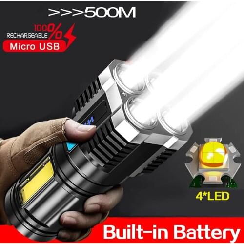 500000lumens 4*Led Flashlight Strong Light USB RechargeableTorch Lanterna Portable Flashlight Torches COB Work Light Lantern