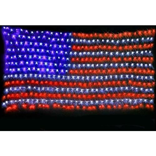 American Flag 390/420LED String Light 8 mode Timer Function Large USA Flag Net Light