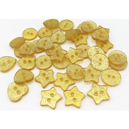 100pcs Gold Mixed Glitter Heart Star Round Mixed 2 Holes Sewing Buttons Sparkle Shiny Baby Clothing Accessory Embellishments
