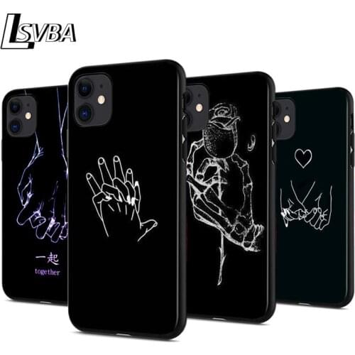Minimalist Line Couple hand Anti-fall Silicone Phone Case For iPhone 11 Pro XS Max X XR 6S 6 7 8 Plus 5S Soft Black Cover Capa
