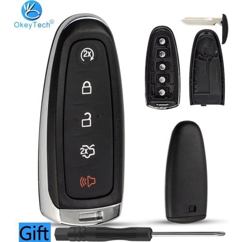 OkeyTech Remote Car Key Case Cover Fob For Ford Explorer Edge Escape Flex Taurus 2011 2012 2013 2014 2015 Smart Car 5 Buttons