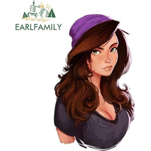 EARLFAMILY 13cm x 9.3cm for Anime Girl Brown Hair Dress Car Sticker Occlusion Scratch Street Signs Personality Car Decals