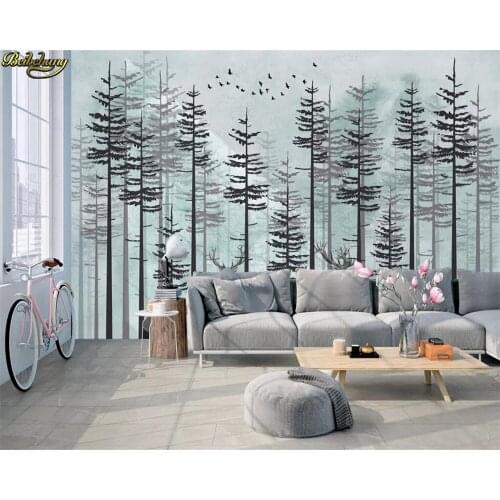 Beibehang Custom photo wallpaper mural Nordic small fresh woods elk silhouette idyllic mural TV background wall papel de parede