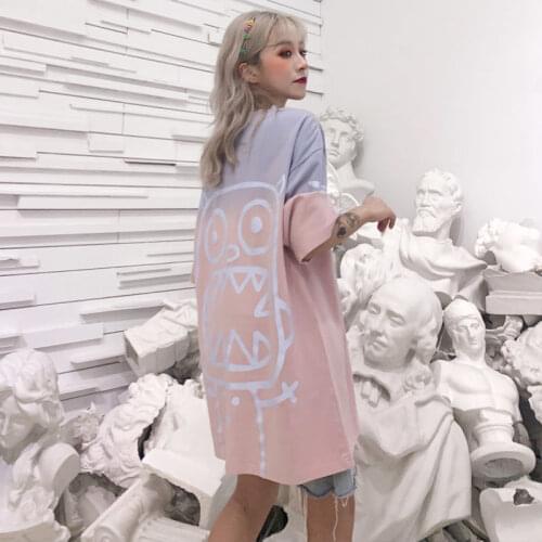 Gradient dyeing short-sleeved female student Korean version of the loose T-shirt 2021 new ins tide couple oversize Streetwear
