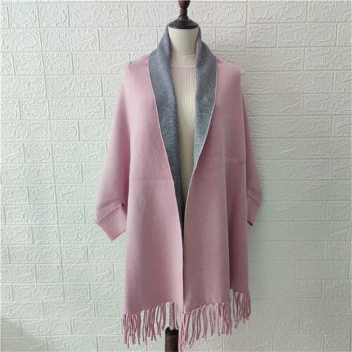 Cashmere-like Poncho cape shawl with sleeves women autumn winter thick warm double-sided solid tassel cloak girls luxury brand