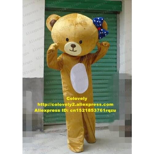 Brown Teddy Bear Rilakkuma Cookies Bear Relax Kuma Mascot Costume Adult Character The Blue Bow Is Dotted With White Dots zz4085
