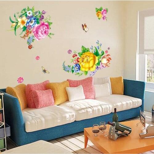 Beautiful peony flowers wall stickers decal For living room sofa TV background wall home decor stickers mural wallpaper