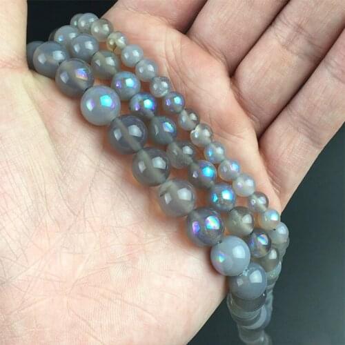 Natural Stone Grey Agates Labradorite Round Loose Spacer Beads For DIY Jewelry Making Bracelet Earrings 15''Inches 6 8 10mm