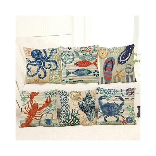 Ocean Style Linen Pillow Cushion Cover Octopus Tortoise Lobster Home Furnishing Decoration Cushion Cover Sofa Pillow Cover