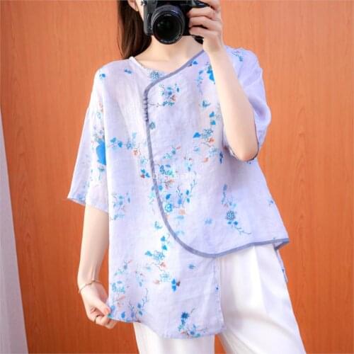 2021 women hanfu blouse printing traditional women chinese style shirt costume hanfu clothing linen traditional ancient shirts