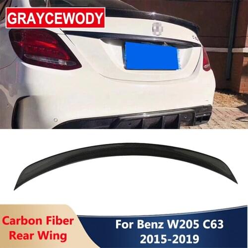 Modify to V Type Real Carbon Fiber Rear Trunk Lip Wing Spoiler For Benz C Class W205 C180 C200 C300 C63 AMG Sedan Car 2015-2019