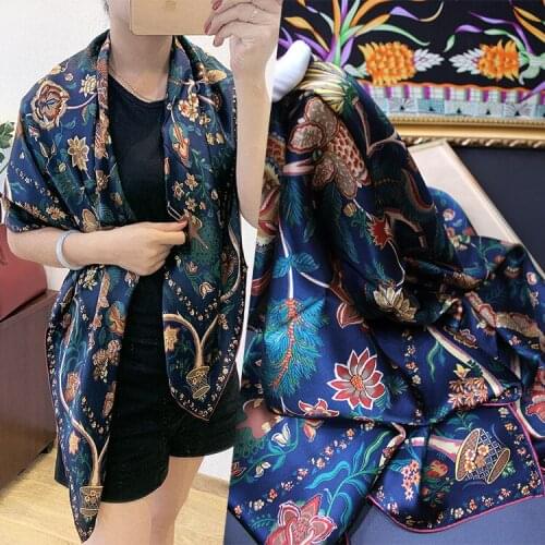 Fashion Scarves for Women Shawl Print Silk Satin Hijab Scarf Female Bandana 110cm Luxury Brand Square Shawls Scarfs For Ladies