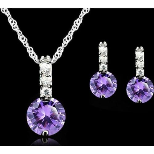 925 Sterling Silver Jewelry Sets For Women Wedding Austrian Crystal Pendants Necklace Earrings Set For Female/Bridal