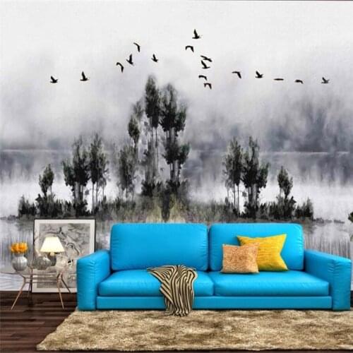 Milofi custom 3D wallpaper mural modern minimalist hand-painted smoke forest bird background wallpaper home decoration decoratio