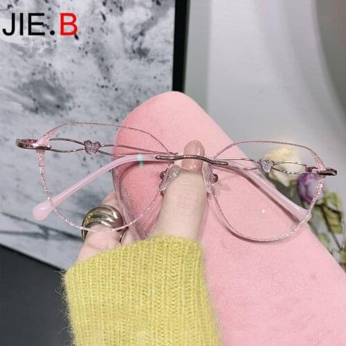 2020 new fashion anti-blue light retro female glasses frame diamond frameless glasses frame can be customized myopia