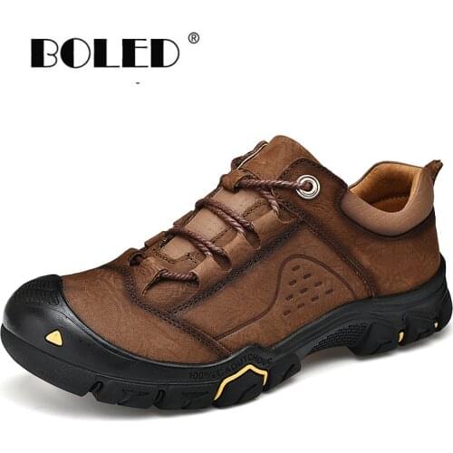 New Natural Leather Men Boots Handmade Top Quality Autumn Ankle Boots Plus Size Lace Up Casual Outdoor Boots Men