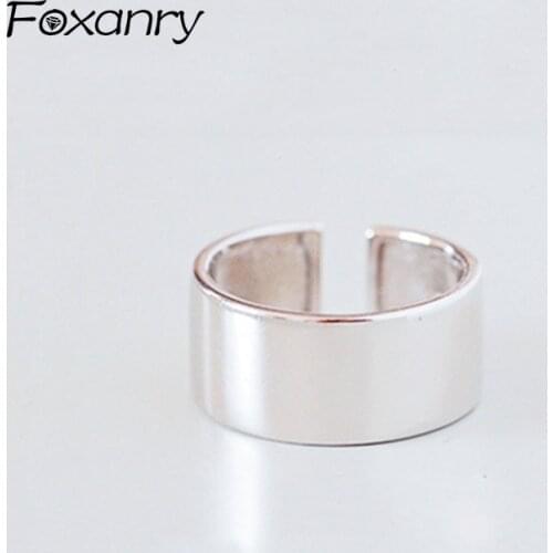 Foxanry New Terndy Simple Smooth Rings 925 Sterling Silver Minimalist Geometric anillos for Women Party Accessories Jewelry Gift