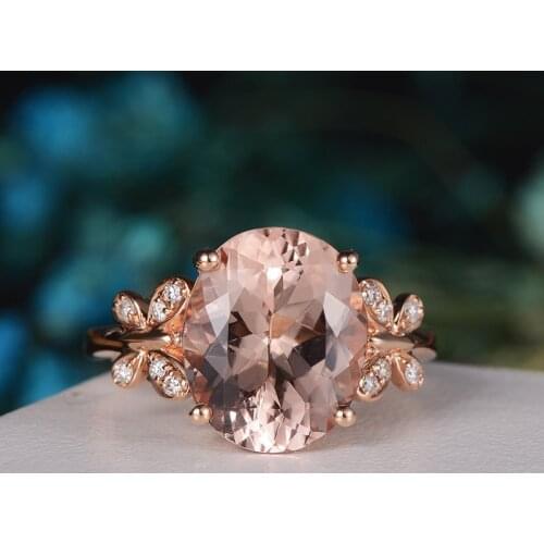 Rose Gold Engagement Ring Oval Cut Crystal Solitaire Butterfly Vine Leaf CZ Halo Women Bridal Anniversary Party Fashion Jewelry