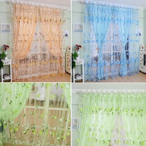1PC Window Curtains Sheer Voile Tulle for Bedroom Living Room Balcony Kitchen Tulip Pattern Sun-shading cortinas rideaux