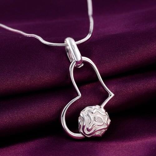 Low price wholesale silver color heart-shaped rose pendant necklace fashion party gift jewelry for women chain length 16-24inch