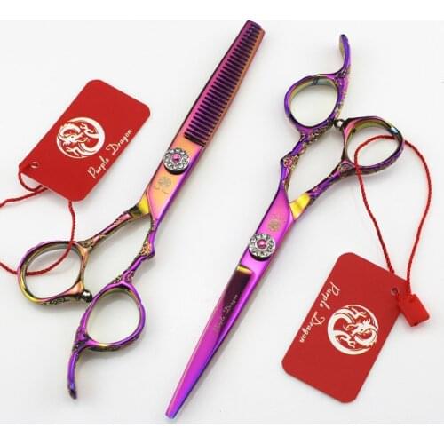 524# 6'' Brand Purple Dragon Top Grade Hairdressing Scissors Diamante 440C Barber Cutting Scissors Thinning Shears Hair Scissors