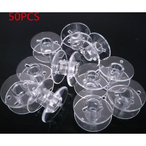 50Pcs Plastic Empty Spools Bobbins Round Ends Cord Ribbon Sewing String White for Thread String Hand Craft Tools