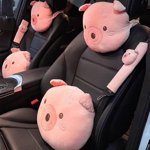 Fashion Plush Pig Car Seat Belt Cover Lumbar Support Pillow Car Headrest Pillow Car Interior Supplies