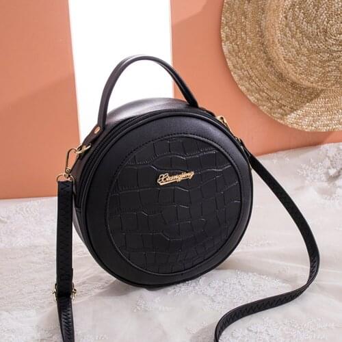 Popular Simple Female Daily Bag Women Small Round Shoulder Bag Alligator PU Travel Circle Zip Crossbody Handbag