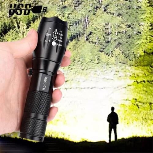 Portable Bright Flashlight T6 Flashlight Flashlight Using USB Rechargeable 1200 MA Battery Outdoor Camping Tactical Flashlight