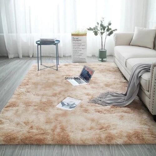 Rectangular Carpet Long Pile Tie-dye Gradient Fluffy Rug Bedroom Modern Nordic Style Coffee Table Rug