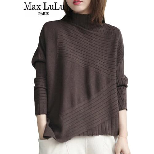 Max LuLu Korean Style Fashion Winter Clothes Ladies Casual Turtleneck Pullover Womens Loose Vintage Knitted Sweaters Plus Size