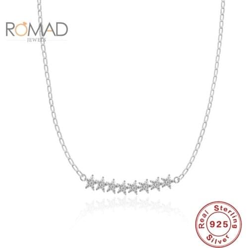 ROAMD S925 Sterling Silver Diamond Necklace For Women Single Row Five-pointed Star Necklace Wedding Korean 2020 Trendy Jewelry