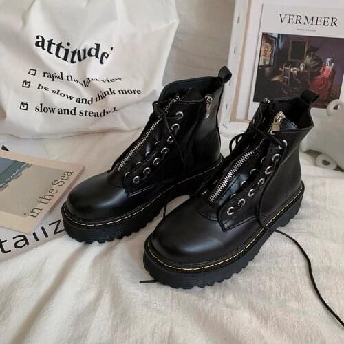 Rosetic Punk Martin Boots Women Faux Leather Shoes High Top Zipper Gothic Thick Heels Thin Motorcycle Biker Boots Winter Fall