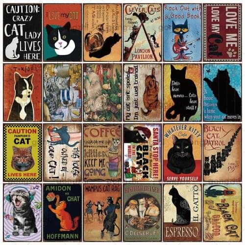 Cute cat cartoon pet vintage metal plate classical retro metal tin sign poster wall crafts home decoration club bar wall sticker