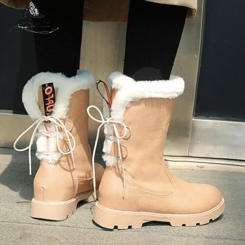 Sgesvier winter New Fashion Women Ankle boots Thick Fur Snow Boots Black Warm Wool Women Lace Up Ankle Boots Platform shoes