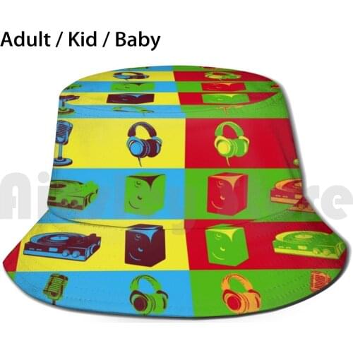 Pop Sun Hat Foldable UV Protection Pop Music Micro Warrol Disc Platinum Speaker Sound Red Yellow Blue Green Agacha