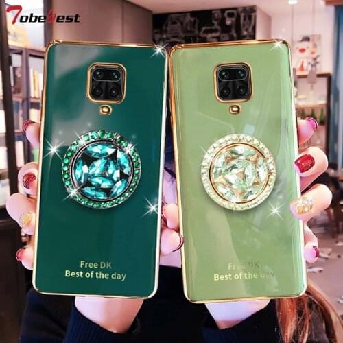 360 Diamond Finger Ring Plating Silicone Case For Xiaomi Redmi Note 9 9S 10 8 8T 7 9A 9C 8A Coque Stand phone holder TPU Cover