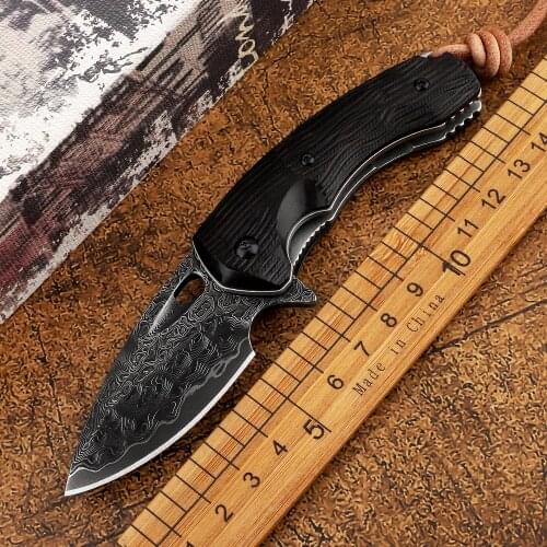 Folding knife Black Bull Damascus VG10 blade ebony handle outdoor tactical defense EDC hunting camping fruit tool knife