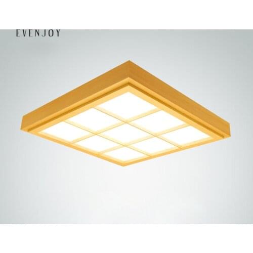 Modern Japanese Tatami Style Ultra-thin Solid Wood Ceiling Lamp with Pinus Sylvestris Shade Square Aisle Light