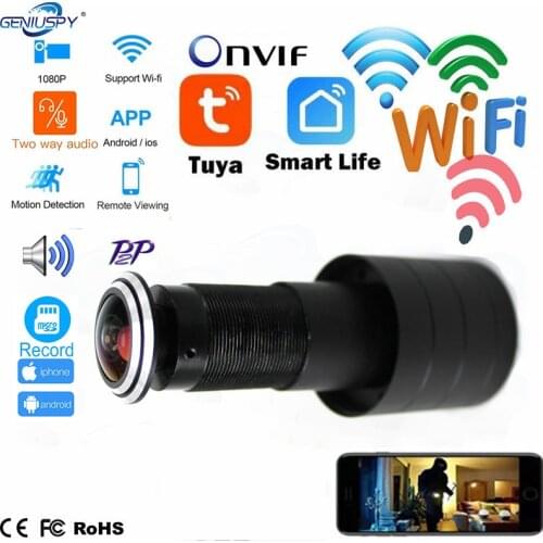 Door Eye Hole Security 2MP HD 2.1mm Lens Wide Angle FishEye CCTV Network Mini Peephole Door WifI Camera P2P TF Card 2 Way Audio