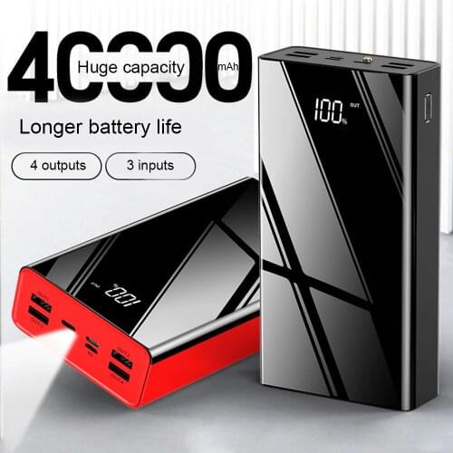 PINZHENG 40000mAh Power Bank For iPhone 11 3Input 4 Output Portable Charger External Battery USB PowerBank For Xiaomi mi Samsung
