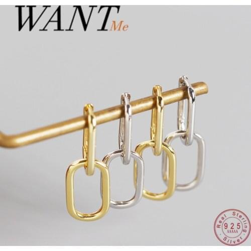 WANTME New Arrivals Genuine 925 Sterling Silver Geometric Double Oval Ear Buckle for Women Punk Hip Hop Unisex Earrings Jewelry