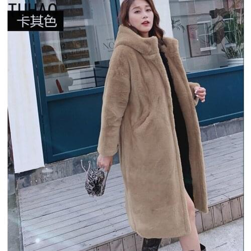 TUHAO Faux Fur Coat Women Winter Korean Loose Long Overcoat Female Warm Teddy Jacket Womens Clothing Thicken WM13
