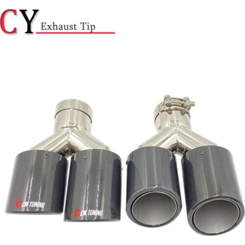 1Pair Universal Glossy Carbon Fiber Exhaust Pipe Dual Exhaust Tip Stainless Steel Muffler Pipe