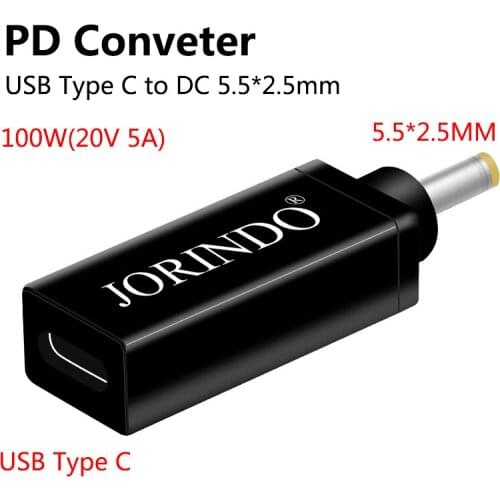 100W USB Type C Female To DC 5.5*2.5mm Male PD Decoy Spoof Trigger Jack Laptops Fast Quick Charge Plug Power Adapter Converter